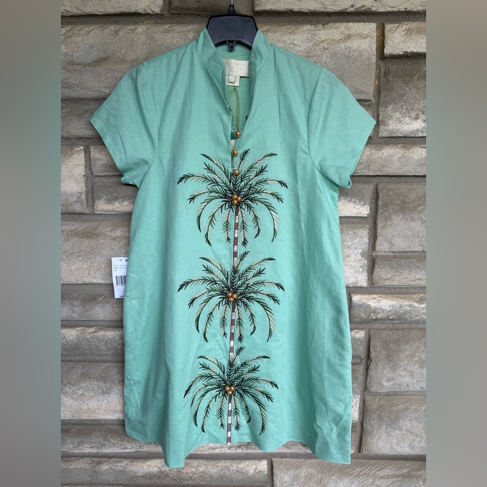 Mestiza New York Sage Green Short Sleeve Linen Cotton Blend Dress Xs $385